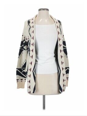 Fate Southwest Geometric Raglan Sleeve Cardigan Cream Navy Maroon Size XS